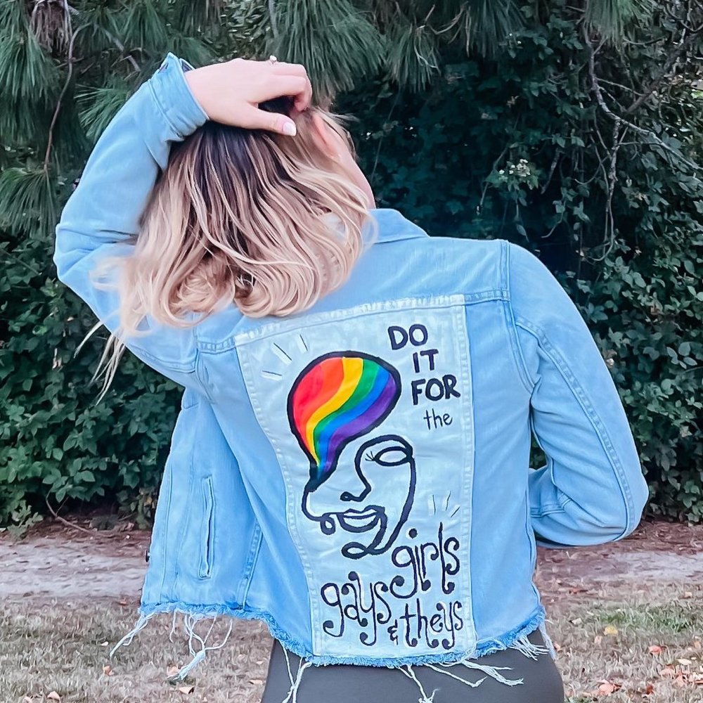 Do it for the girls, gays, & theys Vintage Denim Painted Jacket - LGBT Rights